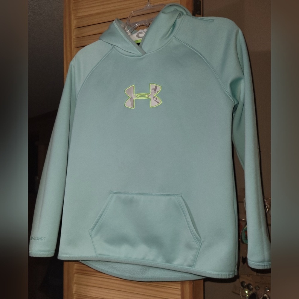 Under Armour Youth hoodie sweatshirt pocket storm Large Mint green loose fit‎